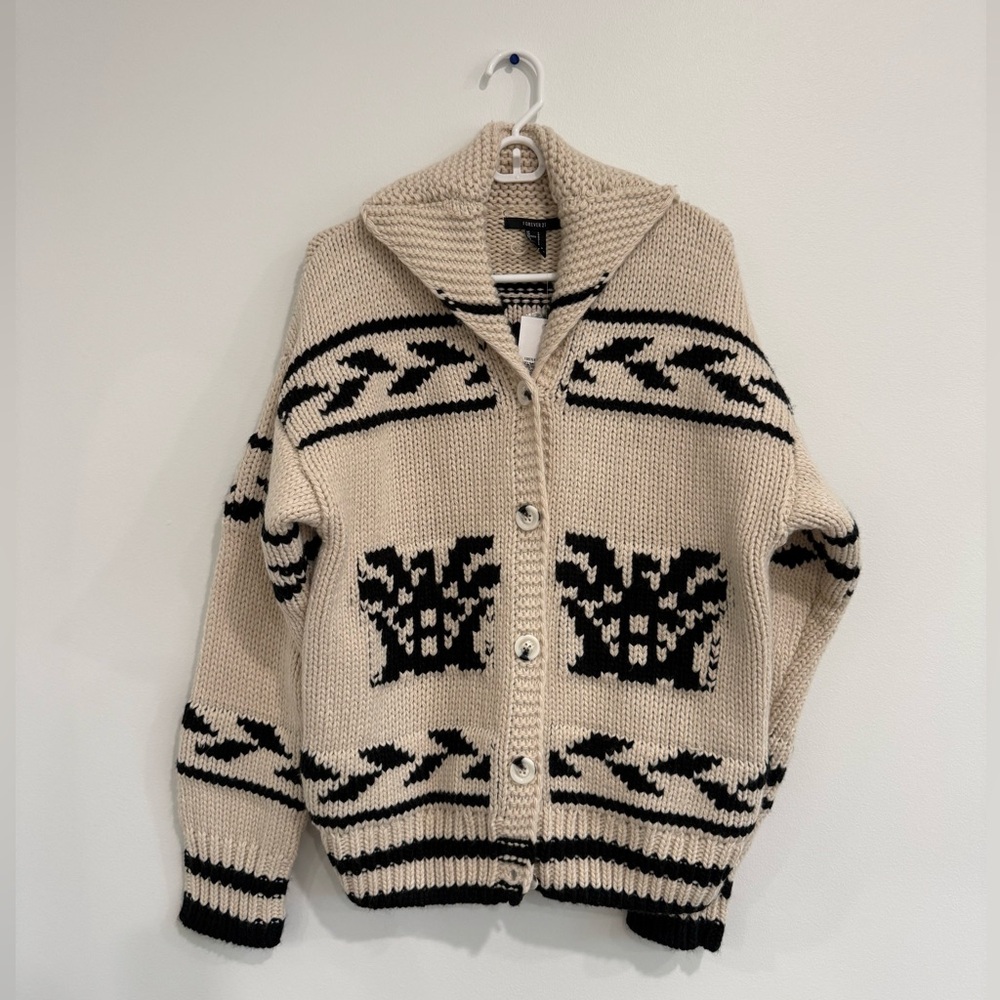 Forever 21 Cream and Black Knit Cardigan